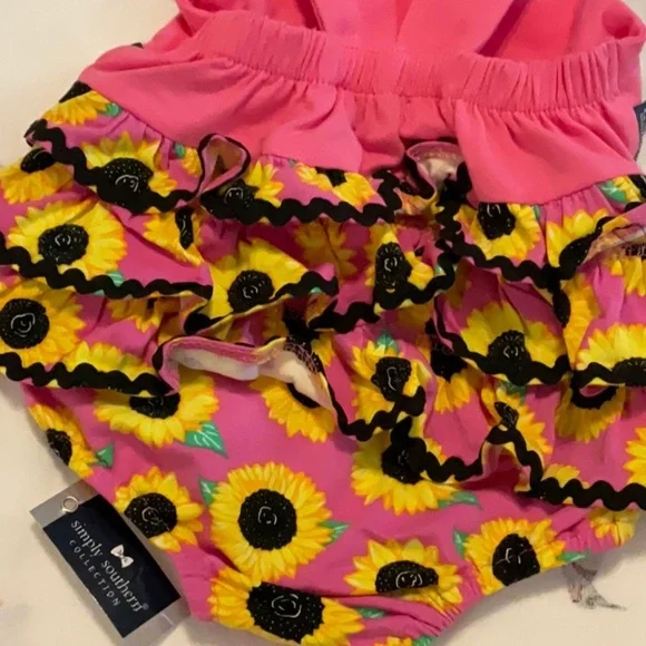 Simply Southern Pink Sunflower Baby Romper - Picture 3 of 6
